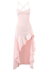 Pink Straps Frill Long Maxi Dress
