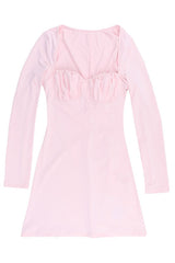 Long Sleeves Pink Short Dress