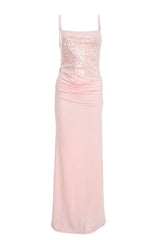 Pink Straps Fitted Ruched Long Dress