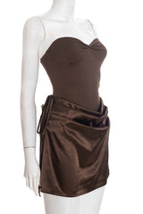 Brown Sweetheart Draped Short Dress
