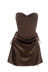 Brown Sweetheart Draped Short Dress
