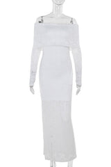 Long Sleeves White Lace Crepe Mermaid Dress