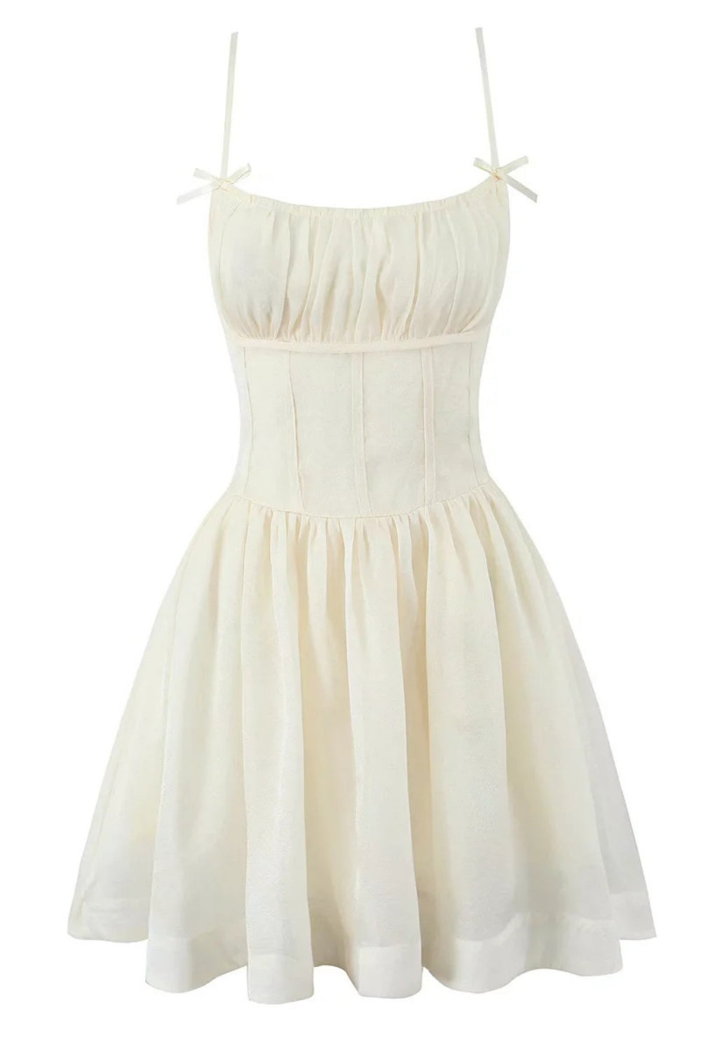 Beige Bow Spaghetti Strap Ruched Short Skirt