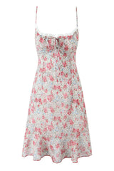 Pink Floral Spaghetti Strap Bow Long Dress