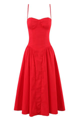 Red Spaghetti Strap Ruched Long Party Dress