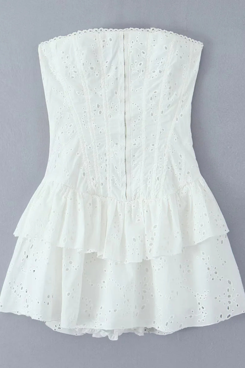 Black Strapless Lace Ruffle Short Dress