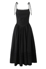 Black Lace Neck Ruched Long Party Dress