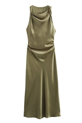 Sage Green Sleeveless Ruched Long Dress