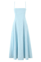 Blue Spaghetti Strap Long Summer A-line Dress