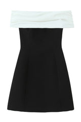 Off the Shoulder White and Black Short Dress