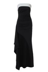 Strapless Black Ruched Frill Long Party Dress