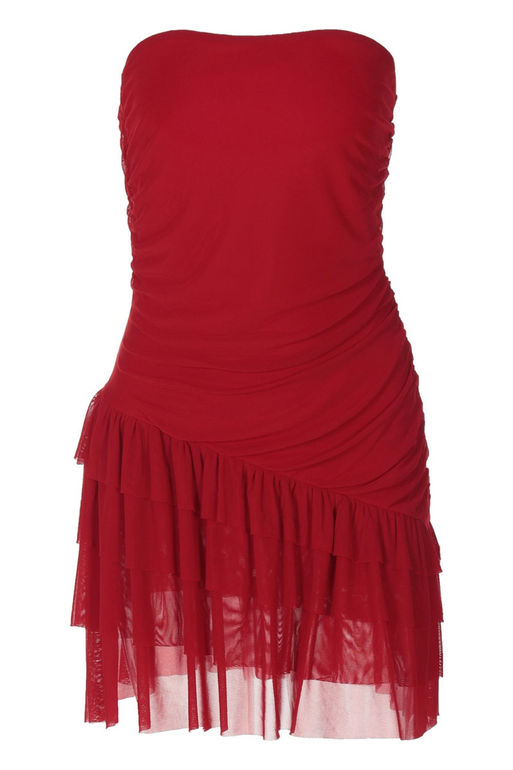 Strapless Red Fitted Ruffle Short Dress