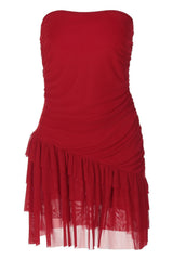 Strapless Red Fitted Ruffle Short Dress