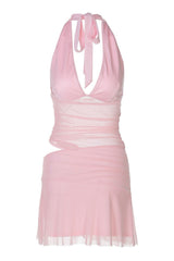 Sexy Pink Halter Cutouts Dress