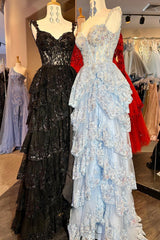 Navy Blue Corset Appliques Tulle Ruffles Dress
