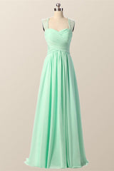 Mint Green Pleated Chiffon Long Bridesmaid Dress