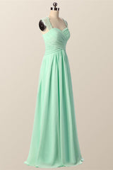 Mint Green Pleated Chiffon Long Bridesmaid Dress