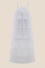 Light Pink Tiered A-line Long Dress with Diamonds