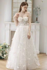 3D Flowers White Corset A-line Long Dress