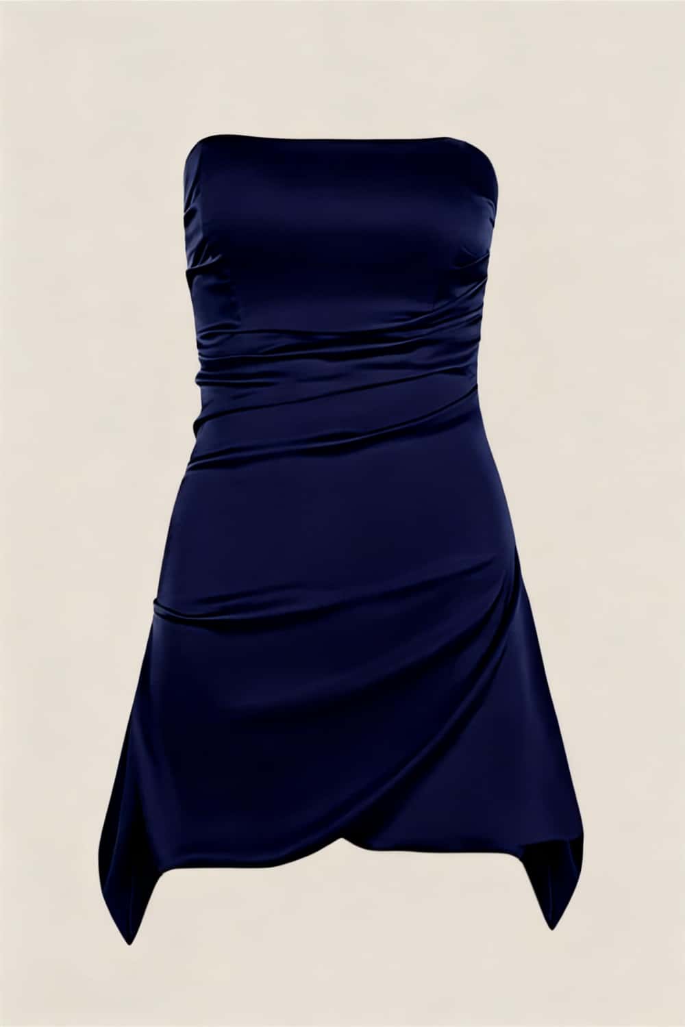 Strapless Navy Blue Ruched Short Dress
