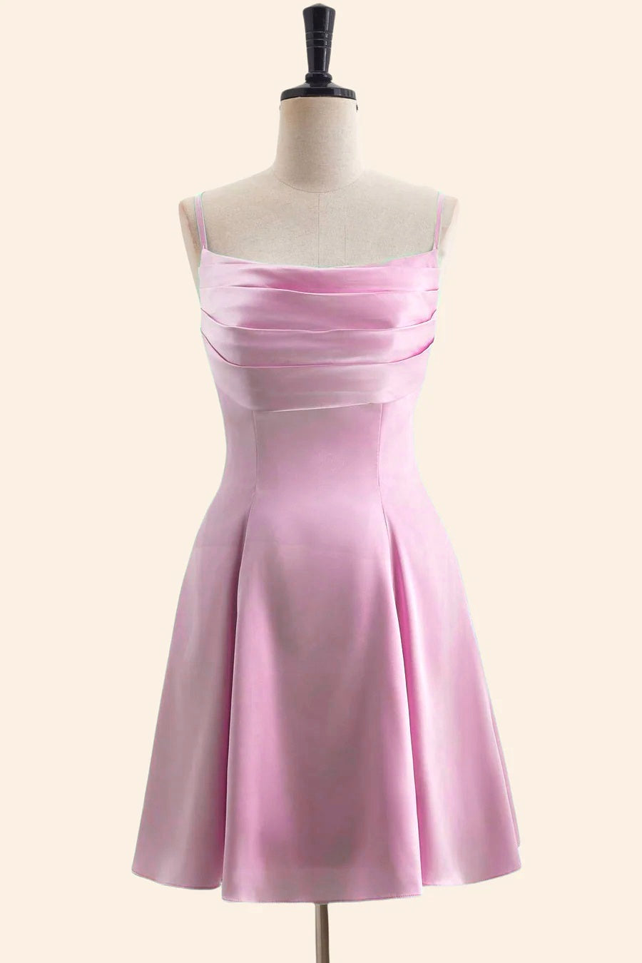 Pink Cowl Neck Short Dress with Back Bow