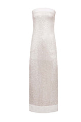 Strapless Silver Sequin Fitted Long Dress