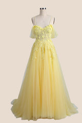 Yellow Floral Embroidery Strapless A-line Formal Dress