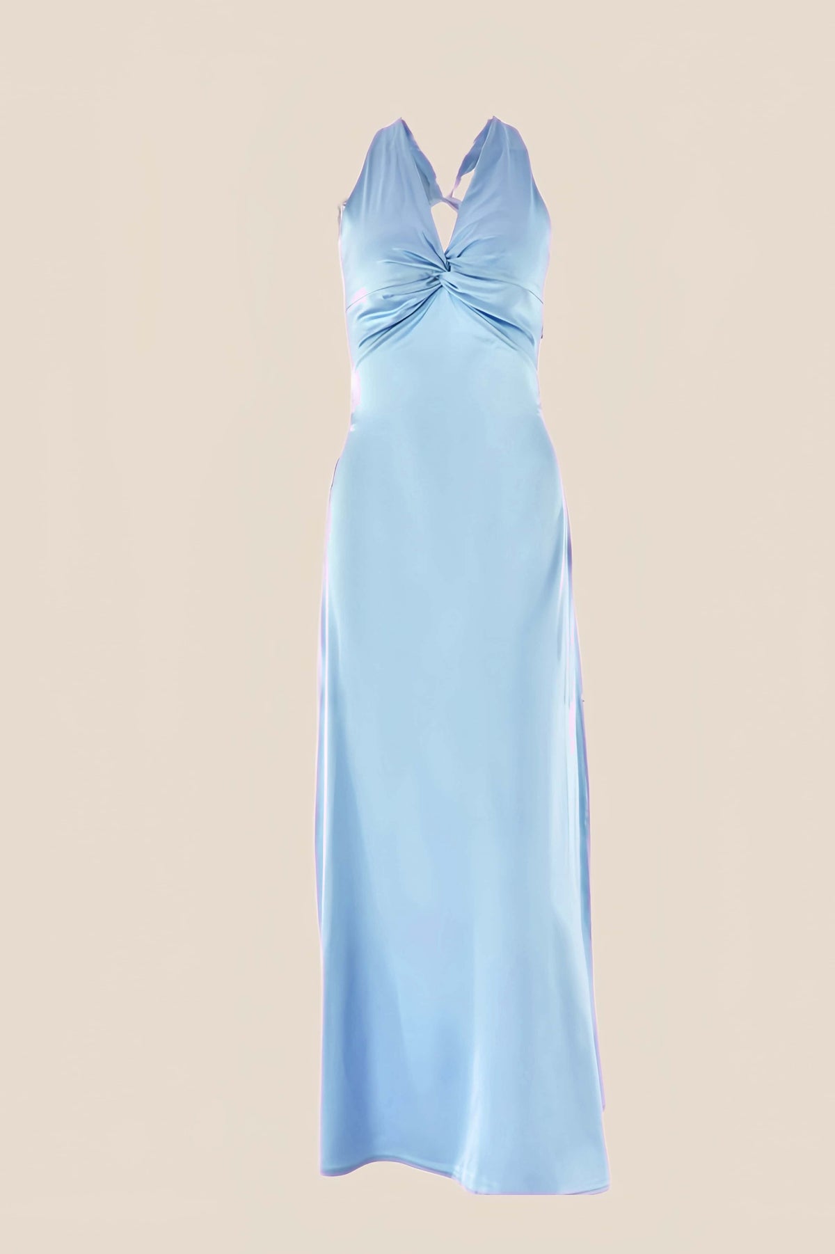 Twist V-neck Light Blue Open Back Sheath Long Dress