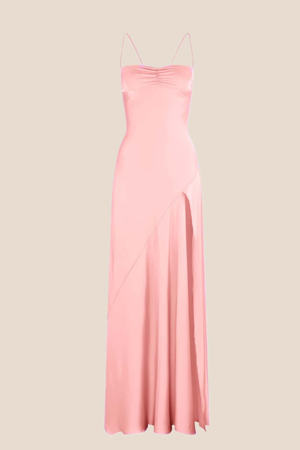 Spaghetti Straps Pink Long Dress with Slit
