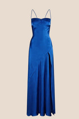 Royal Blue Straps Long Dress with Slit