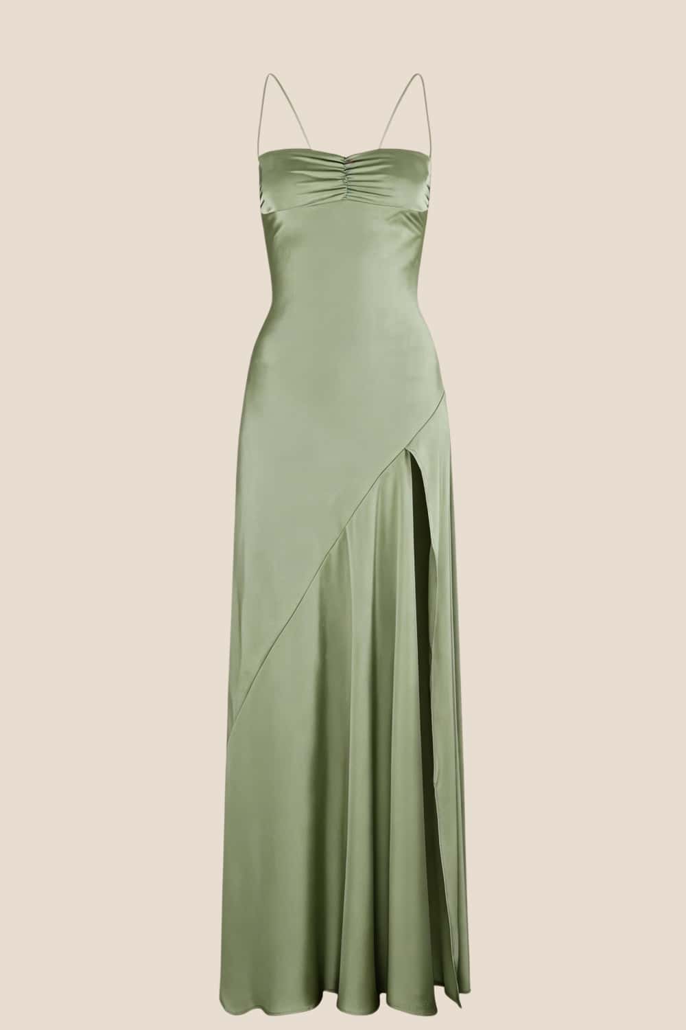 Spaghetti Straps Olive Green Long Dress with Slit