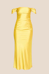 Off the Shoulder Yellow Soft Satin Long Dress