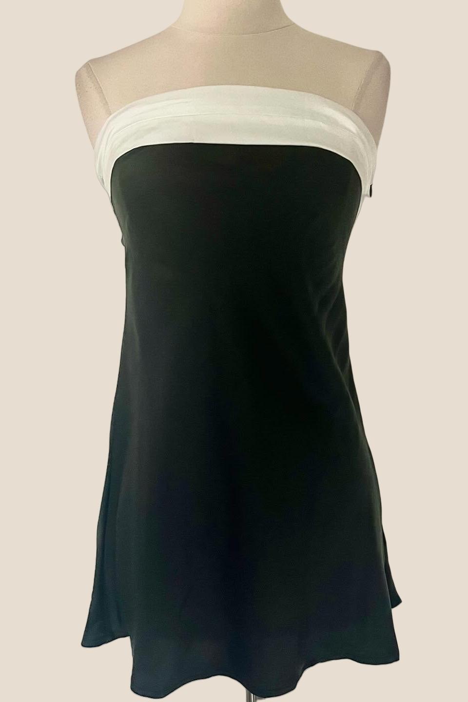 Strapless Black and White Contrast Strapless Mini Dress