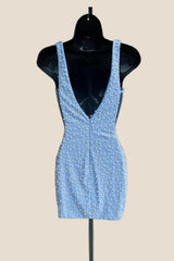 Pearls Pink V Neck Tight Mini Dress