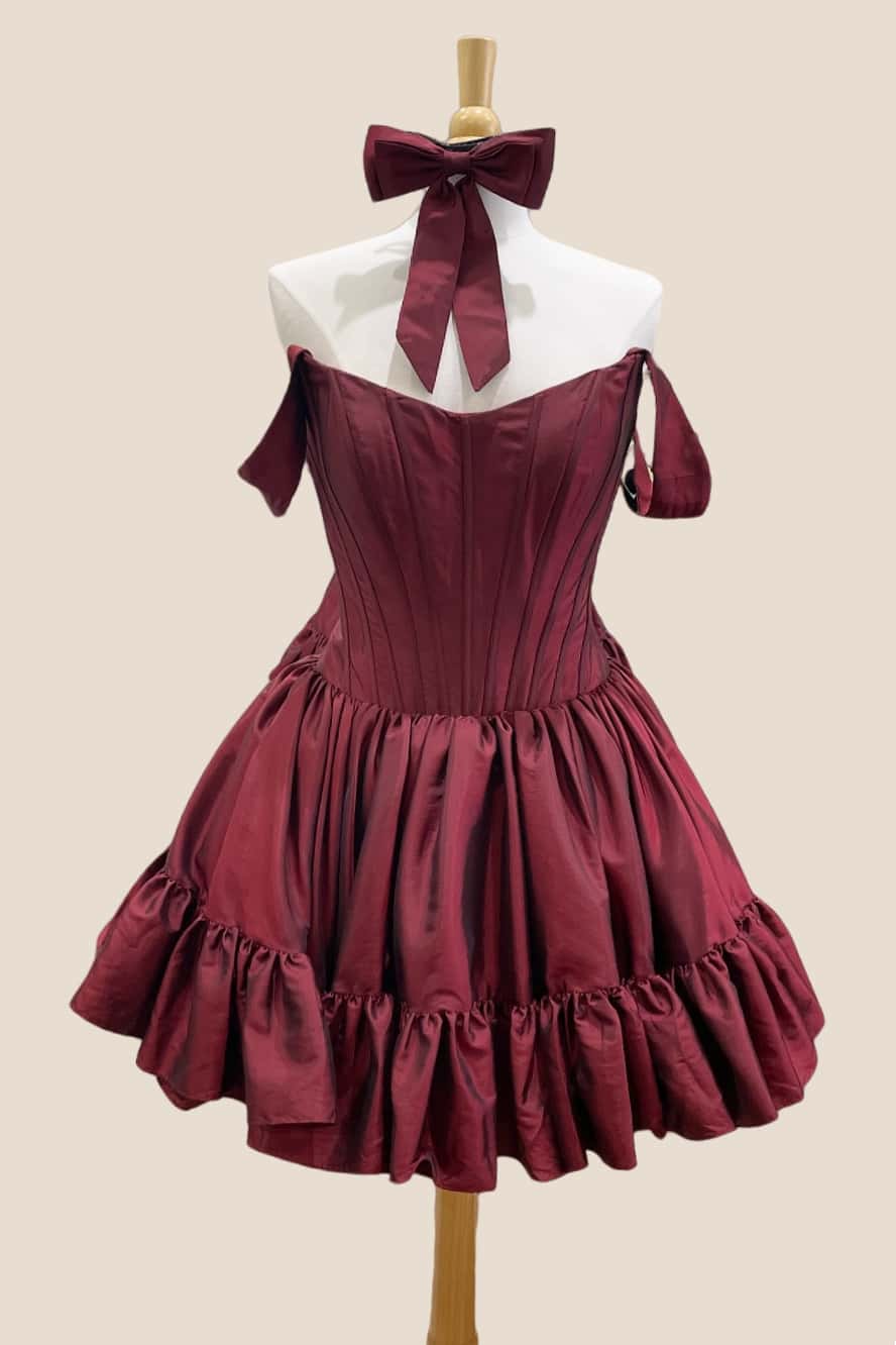 Off the Shoulder Wine Red Short Dress