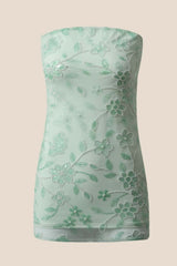 Blue Beaded Strapless Fitted Short Dress