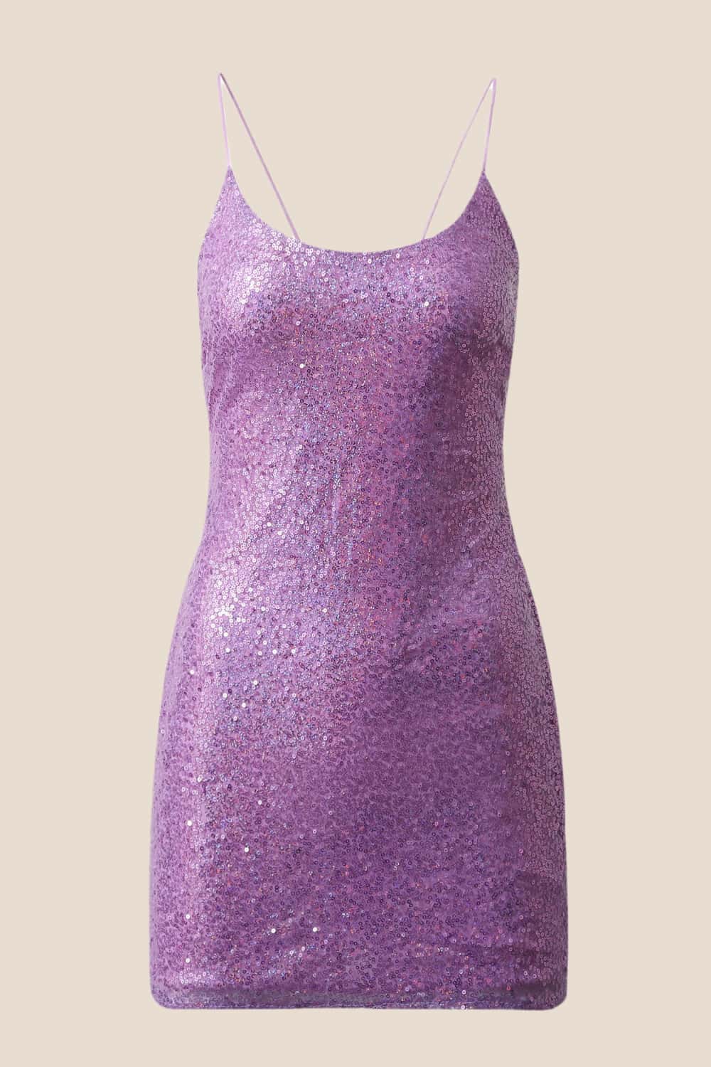 Purple Sequin Straps Tight Short Dress