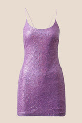 Orange Sequin Straps Tight Short Dress