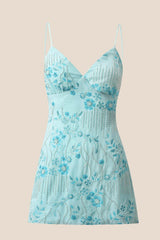 Light Blue Beaded Straps Fitted Mini Dress