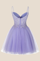 Lavender Straps Appliques A-line Short Dress