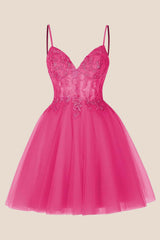 Lavender Straps Appliques A-line Short Dress