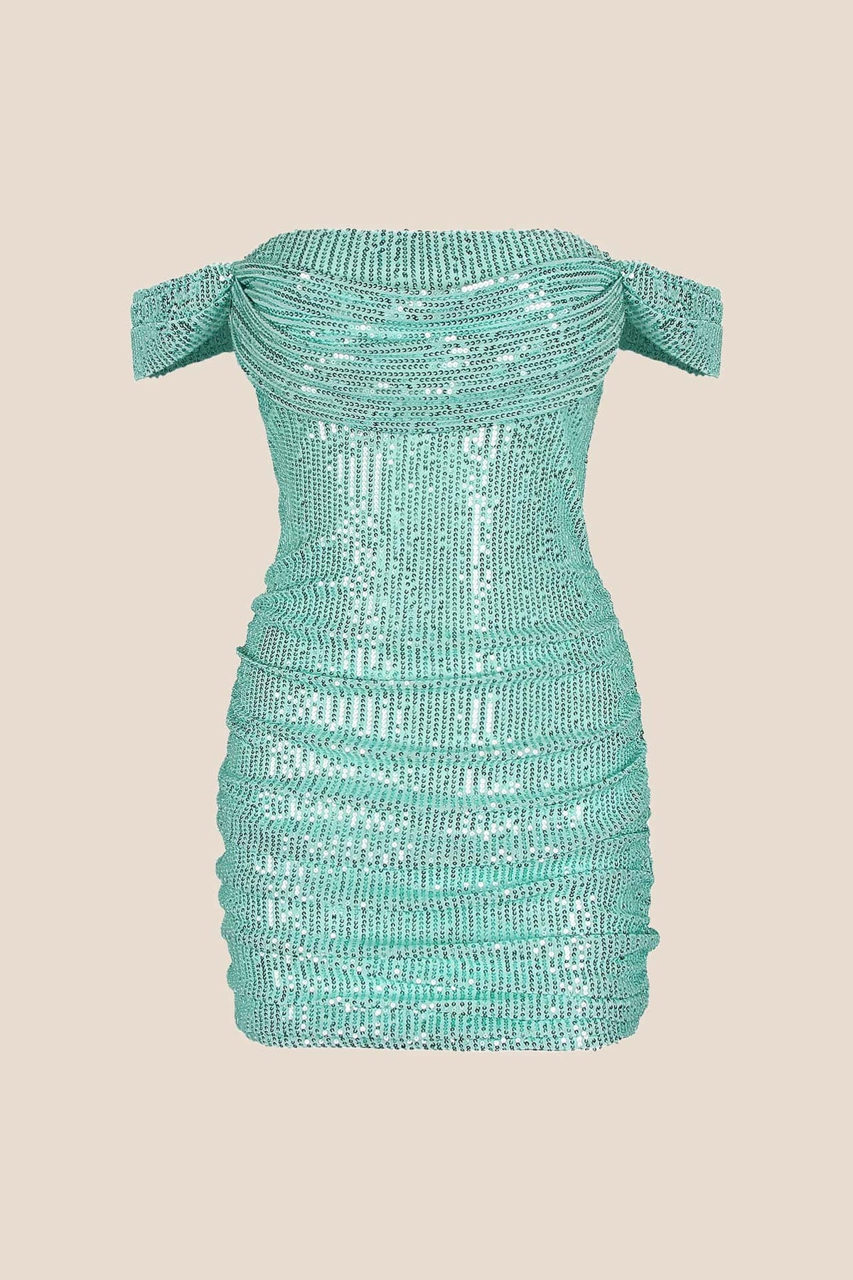 Off the Shoulder Sage Green Sequin Fitted Short Dress