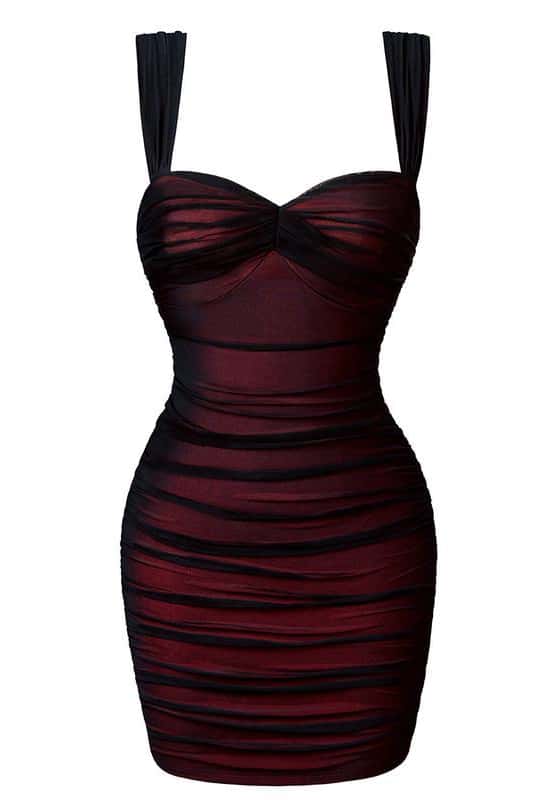 Black and Red Ruched Tight Dress