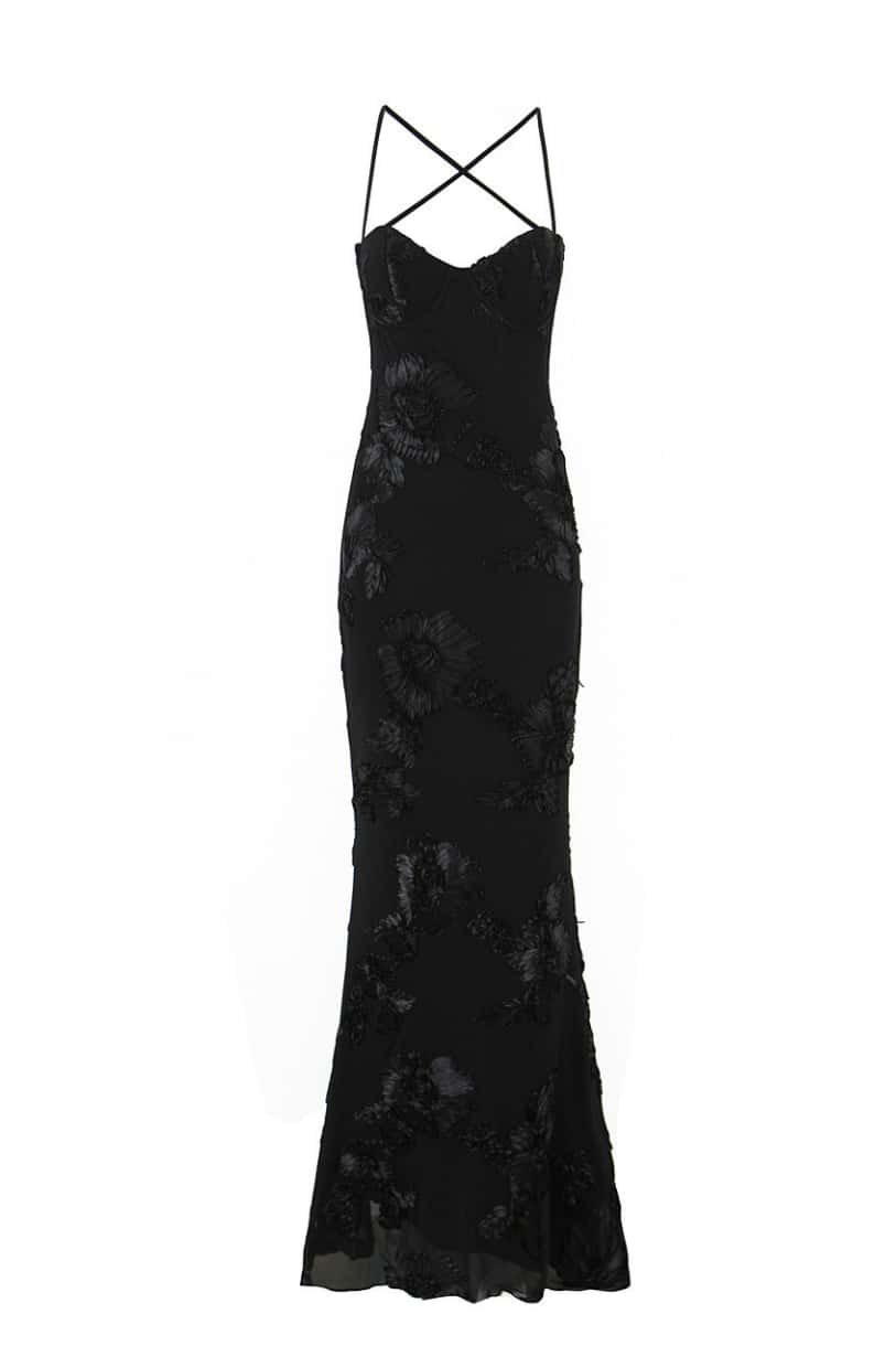 Black Straps Mermaid 3D Flower Dress