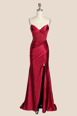 Pink Beaded Ruched Satin Fitted Formal Dress