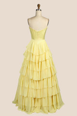 Pink Corset Chiffon Tiered Formal Gown