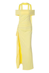 Off the Shoulder Yellow Slit Dress