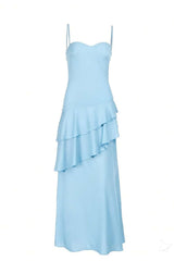 Light Blue Chiffon Tiered Maxi Dress