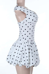 Off the Shoulder Polk Dot Short Bubble Dress
