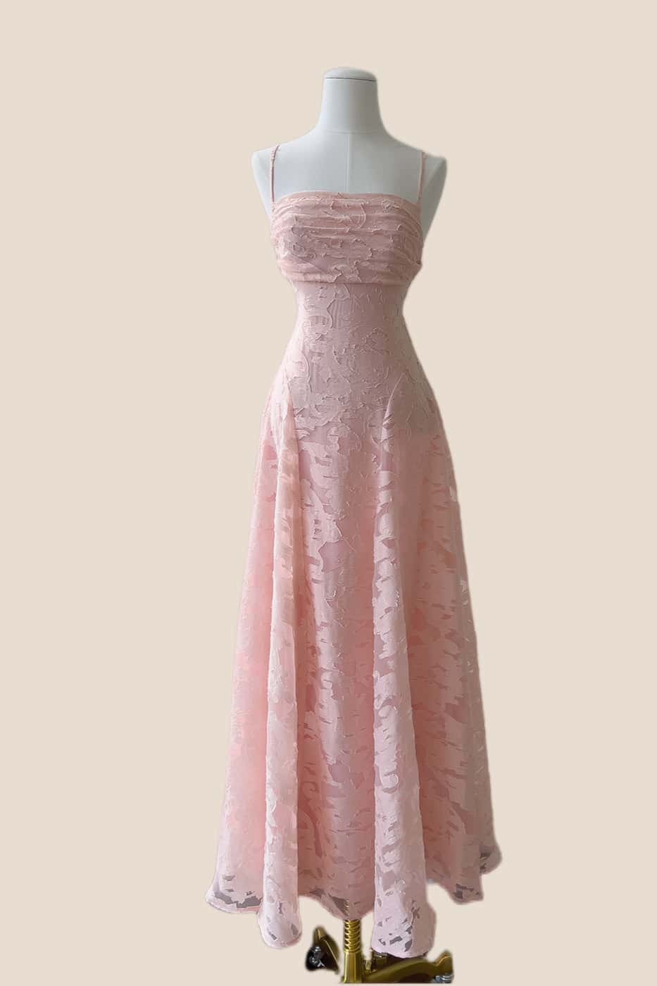 Pink Lace Cowl Neck A-line Long Dress